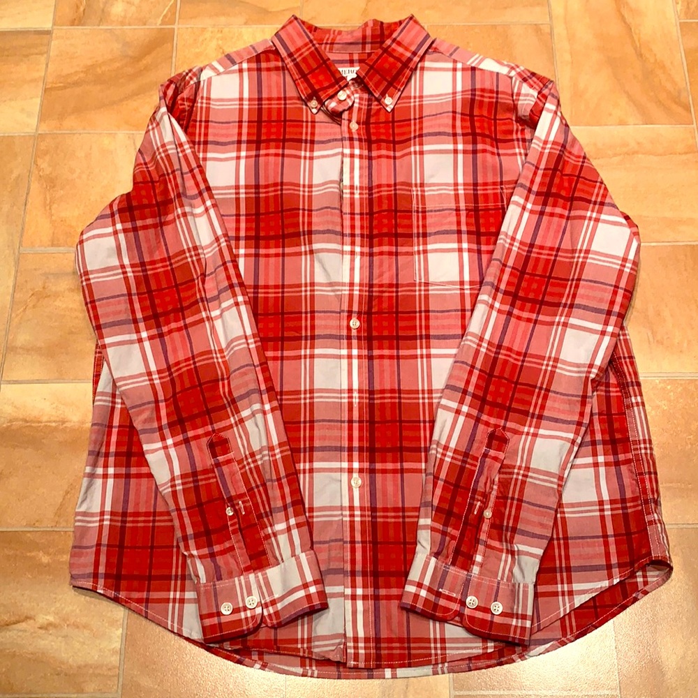 Merona Men’s Red & White Plaid Flannel Casual Button Down Long Sleeve Shirt